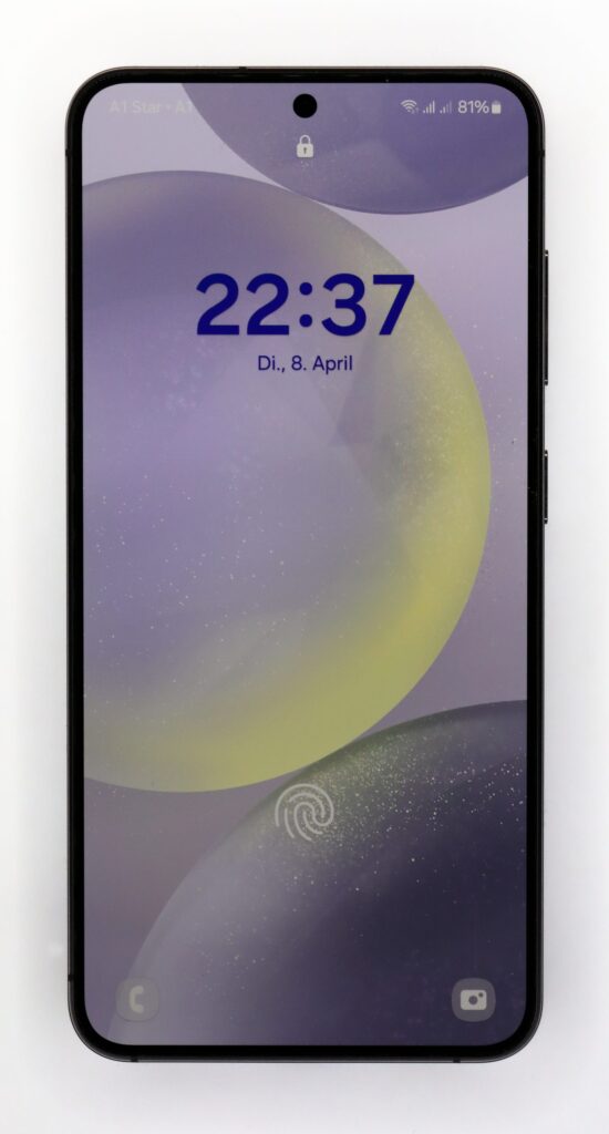 Samsung Galaxy S24 smartphone displayed at Galaxy Unpacked event with Galaxy AI features highlighted on screen